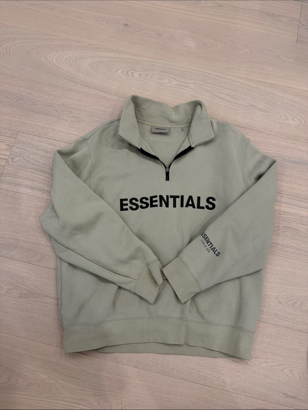 Essentials Men's Sage Green Quarter-Zip Sweatshirt